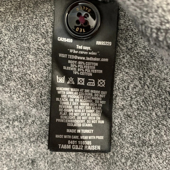 TED BAKER size 3 gray charcoal mens full zip herringbone cardigan mock neck - Picture 8 of 9